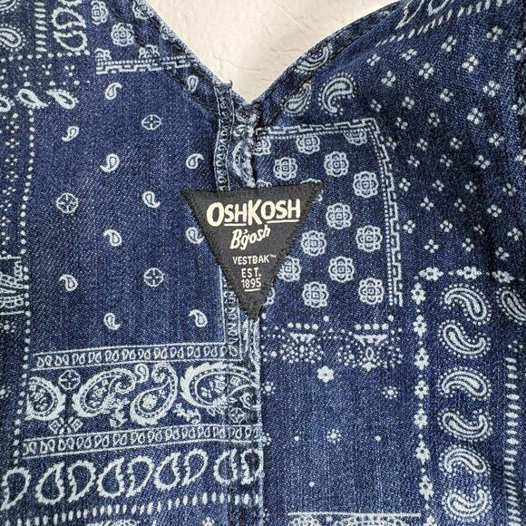 OshKosh B’gosh Blue Patchwork Farmer Toddler Size 3T Denim Overalls Bibs Vintage - Picture 7 of 8